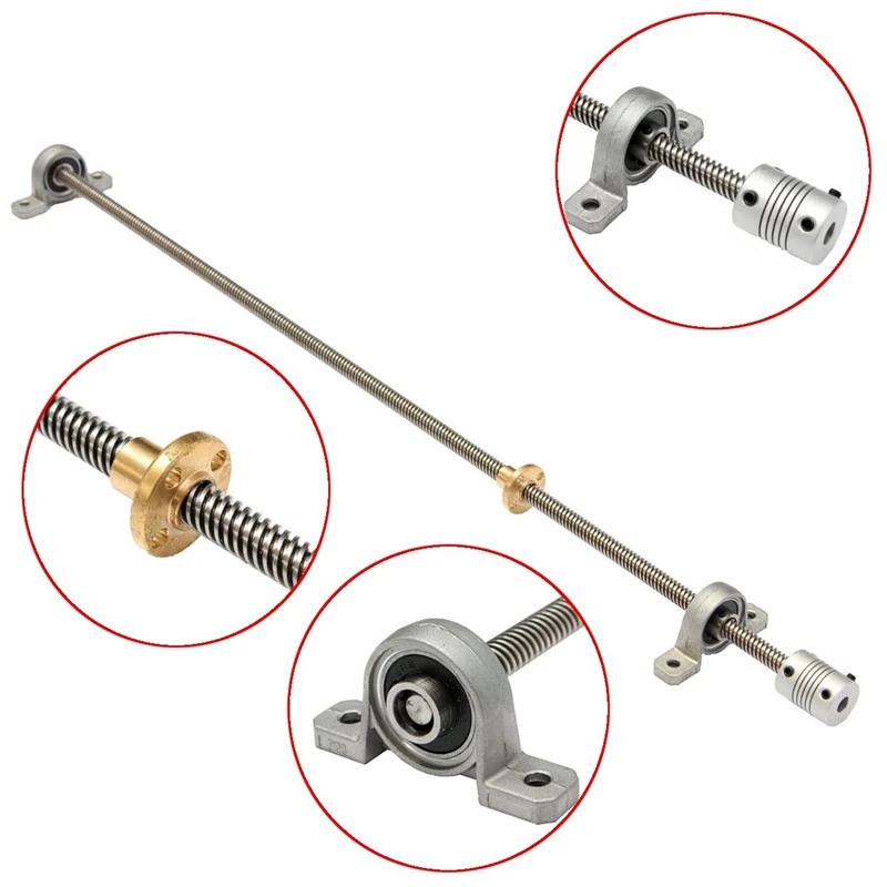 brass copper nut Flexible Coupling for 3D printer&CNC KP08 bearing Bracket Gimax T8 Nut Lead screw 500 mm Lead 8mm 