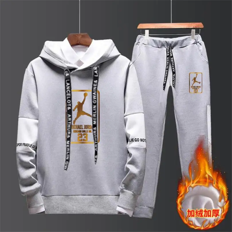 New Brand Tracksuit Fashion JORDAN 23 Men Sportswear Two Piece Sets All Cotton Fleece Thick hoodie+Pants Sporting Suit Male