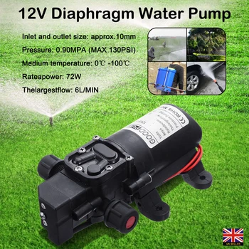

DC 12V 72W Electric Diaphragm Water Pump Automatic High Pressure Priming 30Psi 6L/min Car Washing Water Pump