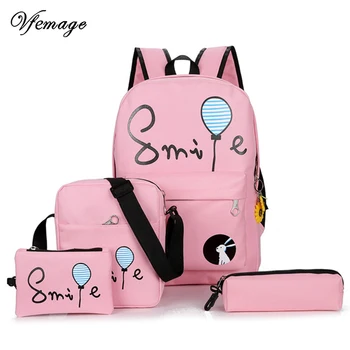 

Vfemage 4pcs/set Women nylon Backpacks School Bags for Teenage Girls and Boys Printing Canvas Backpacks Ladies Shoulder Bags