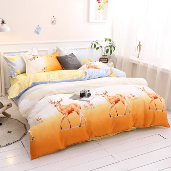 

Miss deer yllow color Bedding Sets Duvet Cover Pillowcase Flat Bed Sheet bed linen King Queen Double Full 4pcs,Single