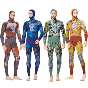 

Professional Wetsuit Winter Swimwear Two Piece Hunting Fishing Suit Hooded Thicken Warm Snorkeling Surfing Suits For Men