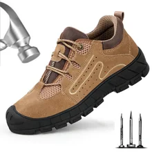 Chaussures de sécurité respirantes avec bout en acier pour hommes, bottes de travail anti perforation, baskets de randonnée résistantes à l'usure