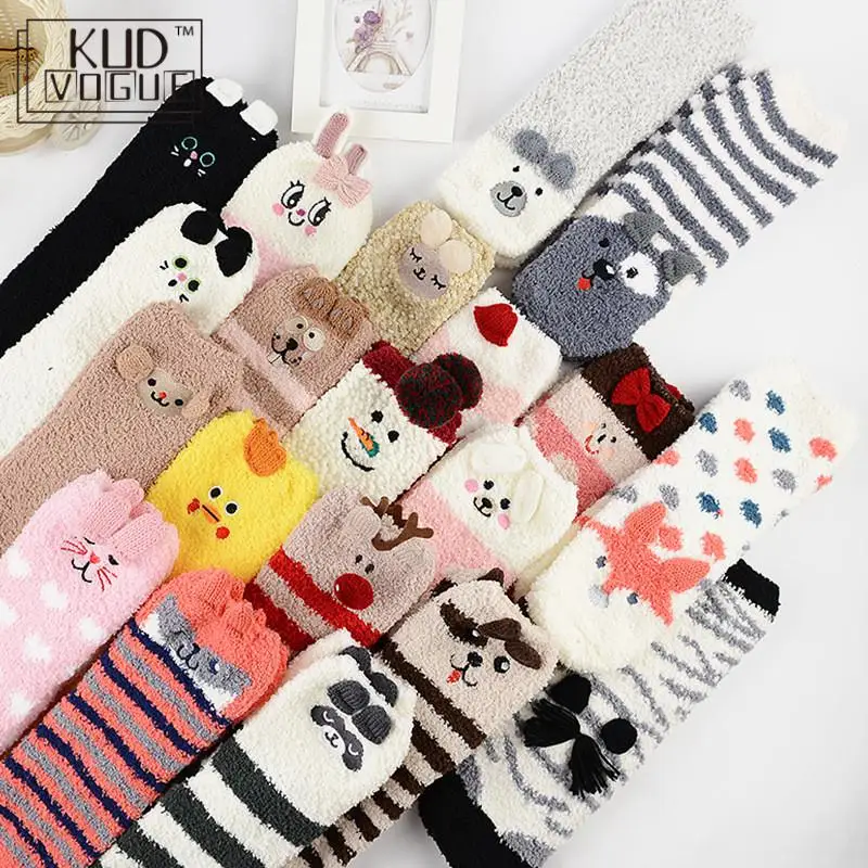 

Cute Animal Fuzzy Socks For Girls Christmas Socks For Women 3d Fluffy Coral Winter Thermal Sock New Year Gift Ladies Socks Box