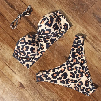 

Off Shoulder High Cut Bikini Floral Swimsuit Women Floral Bandage Swimwear Low Waist Bikini 2020 Push Up Leopard Bathing Suit