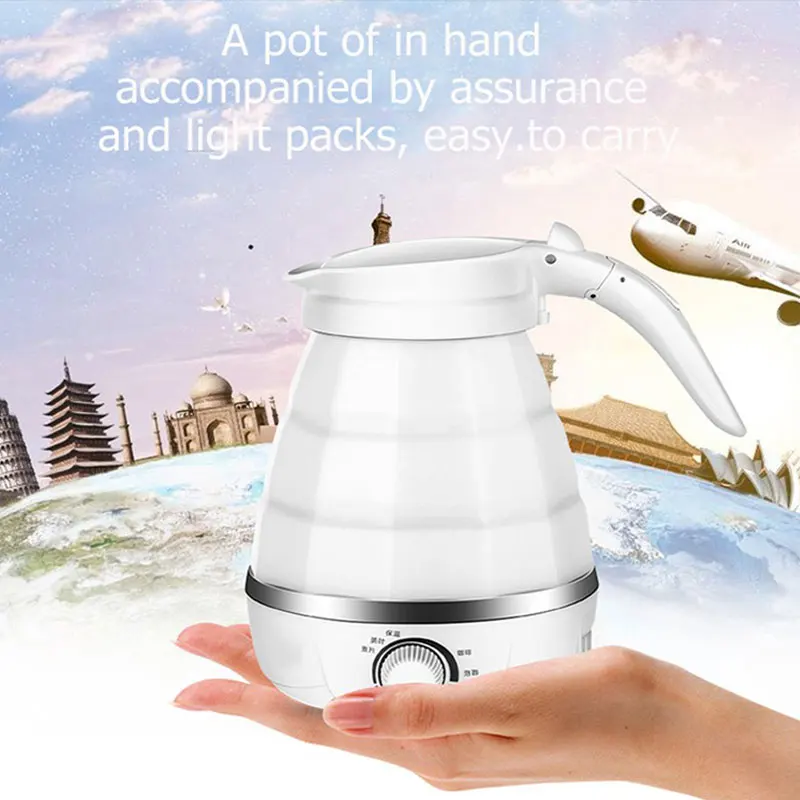 

600ml Electric Kettle Silicone Foldable Compact Traveling Water Heater Adjustable Voltage Household Tools