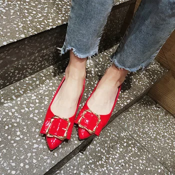 

MXHY flat peas women's shoes2019spring and autumn new Korean casual wild square buckle shallow mouth pointed shoes ladies shoes