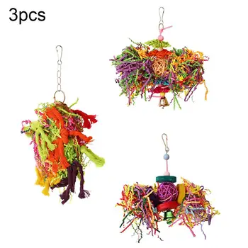 

3Pcs Non-toxic Pet Bird Toy Set Beads Rattan Ball Bell Blocks Cage Hanging Swing Bite-resistant Chew Toys