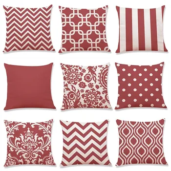 

Red and White Geometry Cushion 45x45cm Linen Decorative Pillows Sofa Bed Pillowset