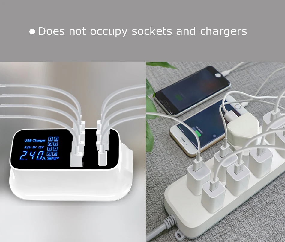 Быстрая зарядка 3,0 Быстрая зарядка Мульти USB зарядное устройство 8 портов ЖК-дисплей usb-хаб USB C зарядное устройство для iPad iPhone Xiaomi oneplus huawei