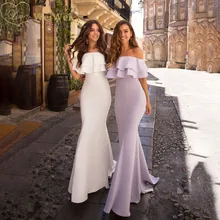 

Simple Mermaid Evening Dresses Long Boat Neck Off The Shoulder Short Sleeve Dresses Woman Party Night Vestidos De Fiesta