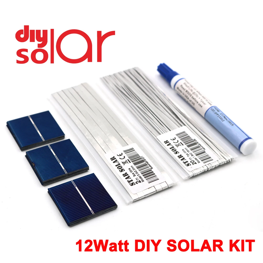 

12W Kit DIY Solar Panel Polycrystall Solar Cell 10Watt 39*39mm Car Tabbing Wire Busbar Flux Pen TOY LED Light 5/6/8/9/12/18V DC