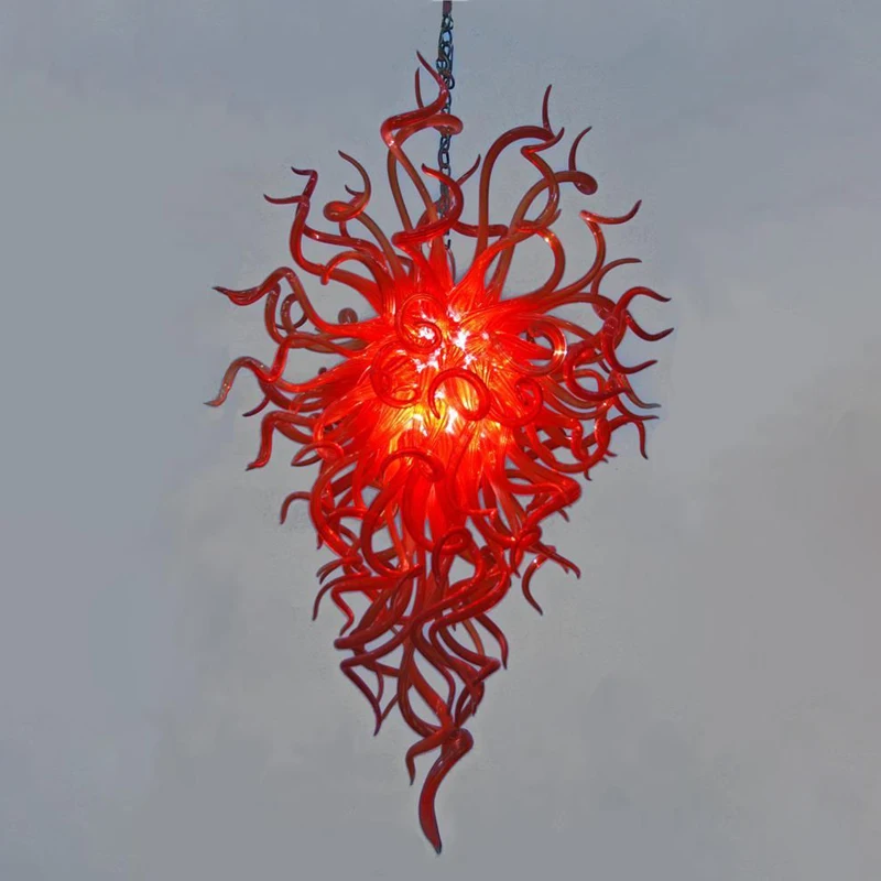 

Red Red Chandeliers Long Large Customised Light Fixture Art Glass LED Lights 36 Inch Murano Glass Island Chandelier Lightings