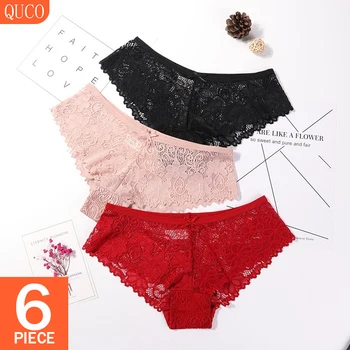 

QUCO Brand 6 Pcs/lot Women Sexy Underwear Women's Pantie Erotic Lace Lingerie Woman Sexy Briefs Soft Calvin Underpants Thongs