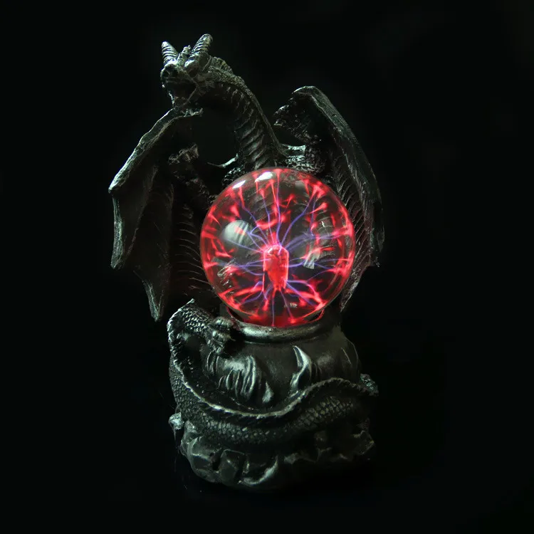 Saurian Gazing Dragon Power Tesla Figurine Ornament Gothic Sculpted Resin Statue With Glowing Plasma Ball | Дом и сад