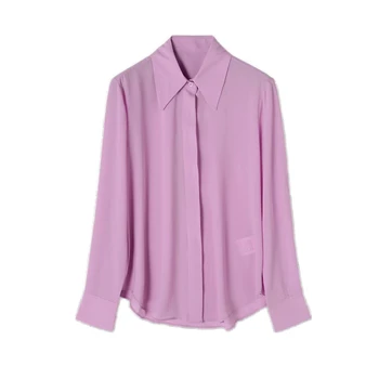 

Spring 2020 New Female Blouse Romantic Purple Turn Down Collar Shirt ladies office wear blouses and tops Viscose