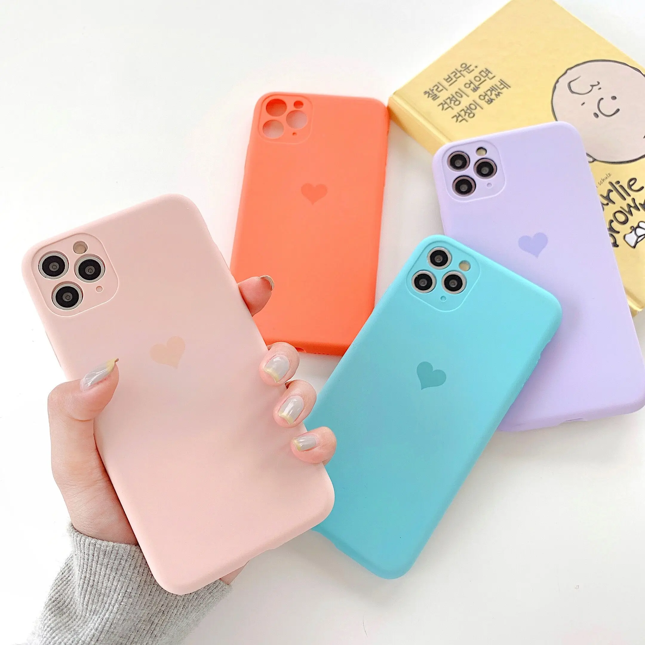 

For iPhone 11 Pro Max Case Silicone Holo Heart Neon Matte Full Cover for iPhone xs xr 7 8 Plus x 11Pro Soft liquid Back Case