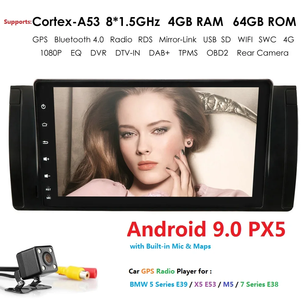 

2G+16G/4G+64G DSP Android9.0 Car Radio multimedia Player GPS Navigation BT 4G WiFi 1din Autoradio Stereo Audio For BMW X5 M5 E39