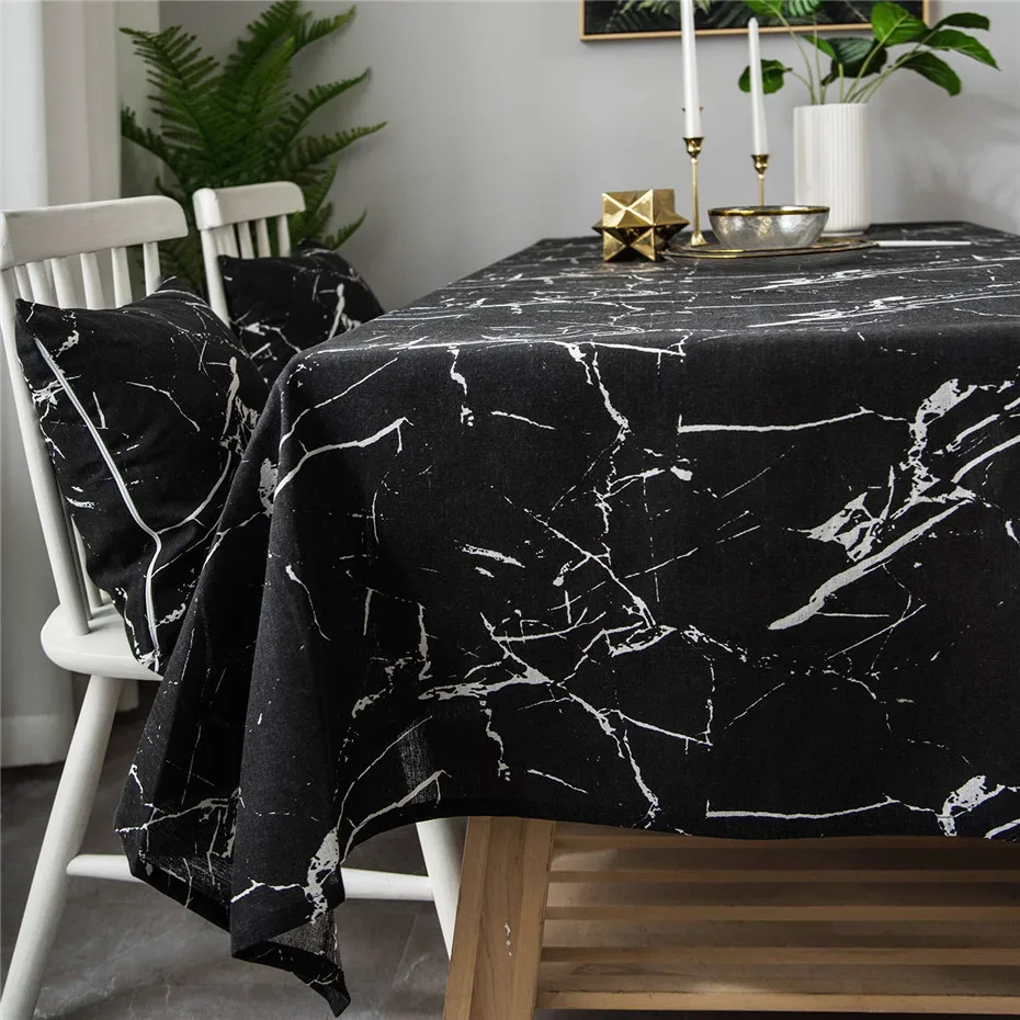 Stylish Black Marble Vein Rectangle Tablecloth Ins Modern Minimalist Table Cover for Kitchen Dinning Tabletop Decoration Home | Дом и сад