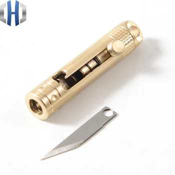 

Brass Mini Paper Cutter Male Self-defense Keychain Gun Bolt Knife Exquisite Outdoor Portable Demolition Express Utility Knife