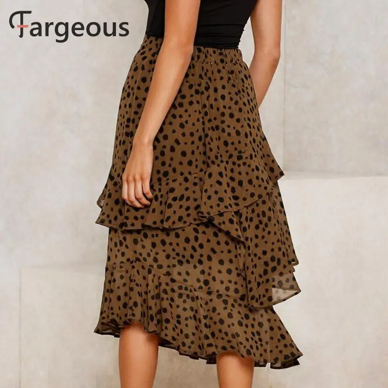 Fargeous, высокая талия, леопардовая расцветка, юбка, элегантная, для женщин, осень, зима, макси, с рюшами, юбки, бохо, повседневная, асимметричная, длинная юбка