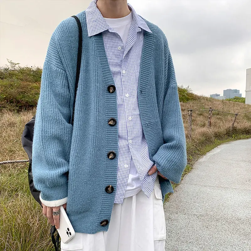 Men Cardigan Autumn 2021 Male Outwear Tops Sweaters Knit Solid Loose
