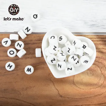 

Let's Make 50pc English alphabet Letters Silicone Beads Baby Teething toys Personalized DIY Bpa Free Round Silicone Teether Bead