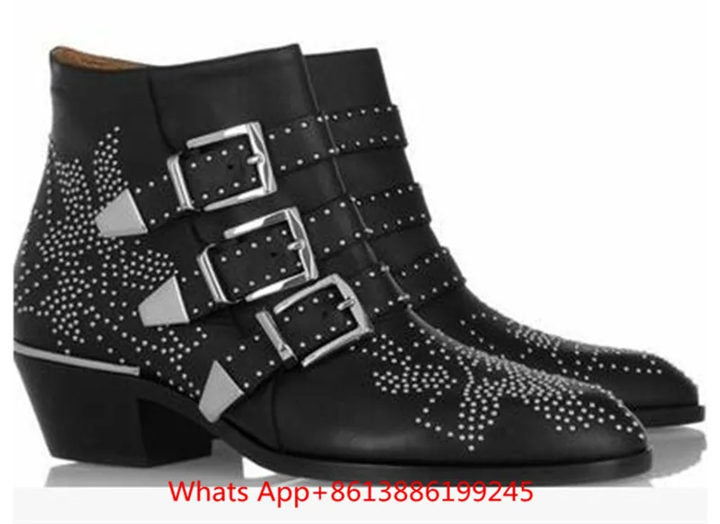 Susanna/ботильоны с шипами; женские кожаные ботинки; Botas Mujer; бархатные Ботинки Martin с круглым носком и заклепками; Bota Feminina; zapatos mujer
