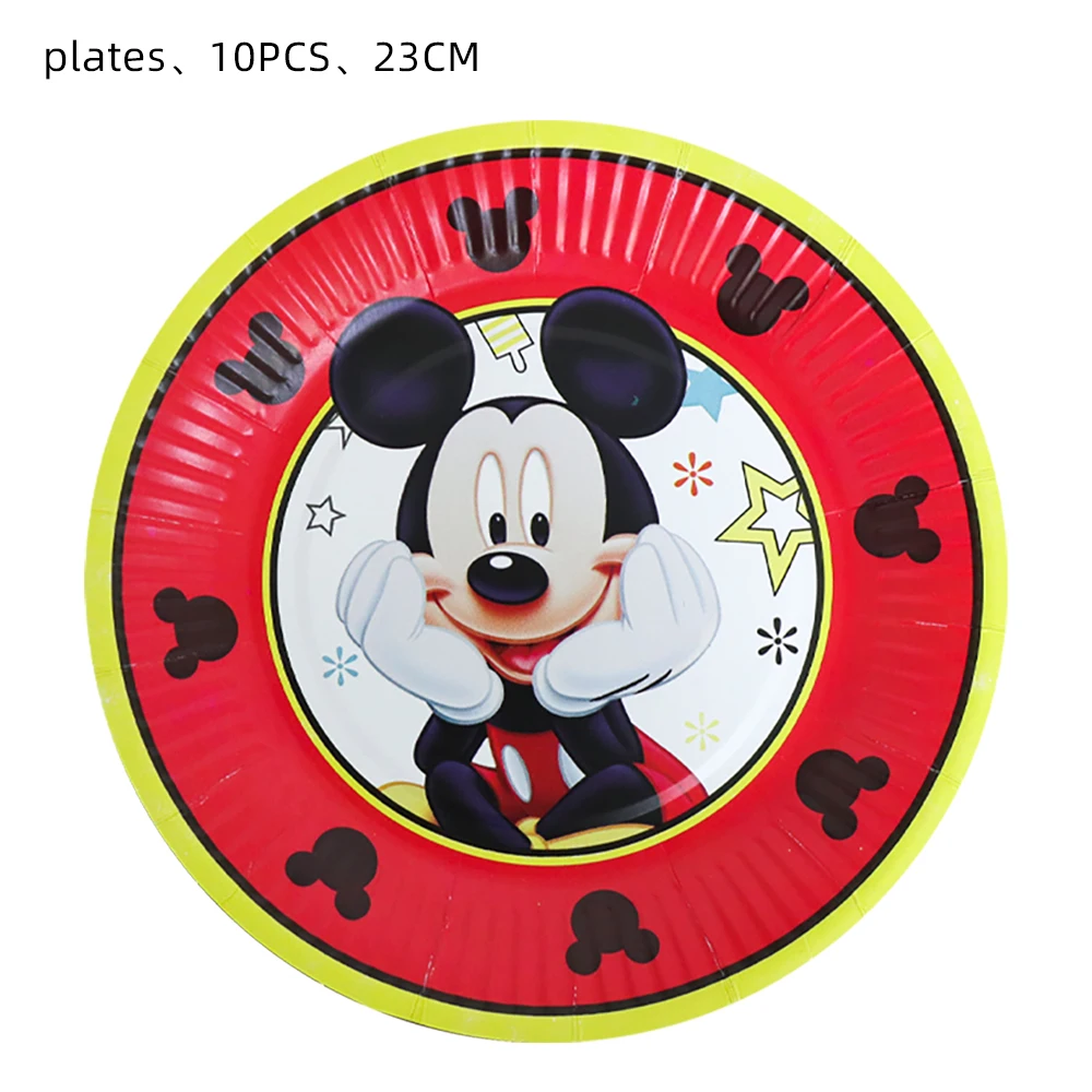 1Set Red Mickey Mouse Theme Disposable Paper Cups Plates Flexible Straws Baby Shower Kid Birthday Napkin Decoration Supplies