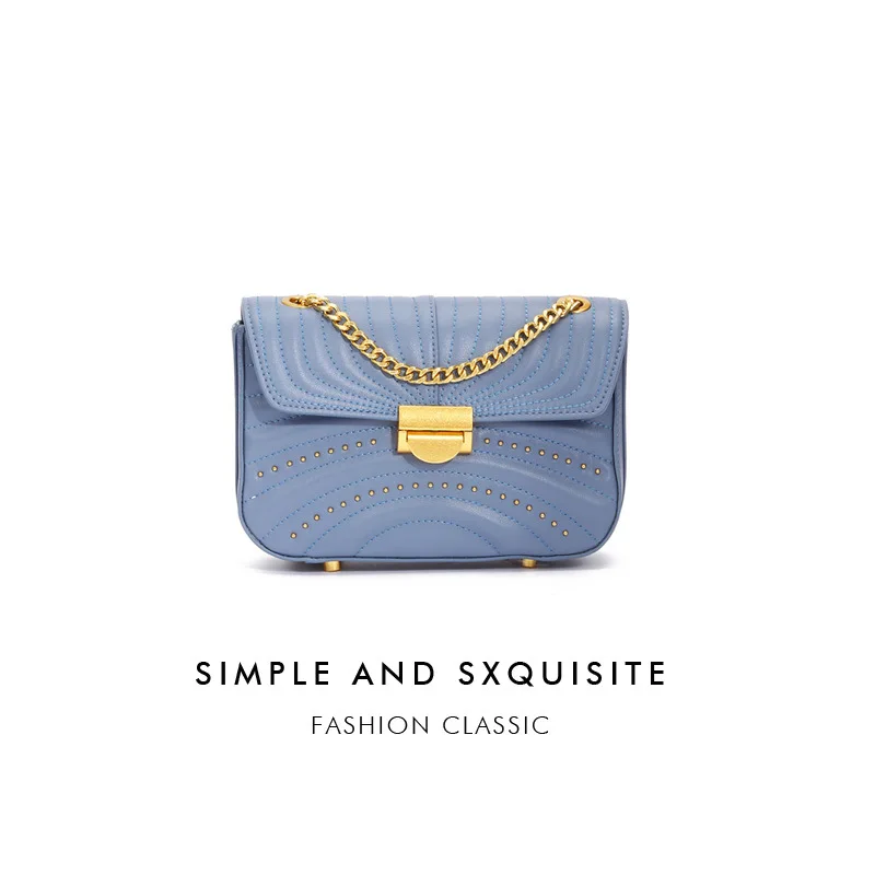 

Non-mainstream Design WOMEN'S Leather Bags Rivet Spiraea Graceful Shoulder Chain Square Sling Bag Metal Lock Catch WOMEN'S Bag