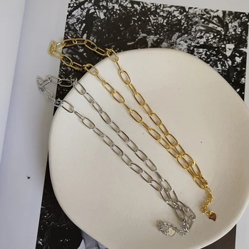 

Sterling S925 Chokers Necklace Hot Street Fashion Real 925 Silver Simple Link Necklace for Women Metallic Style Jewelry
