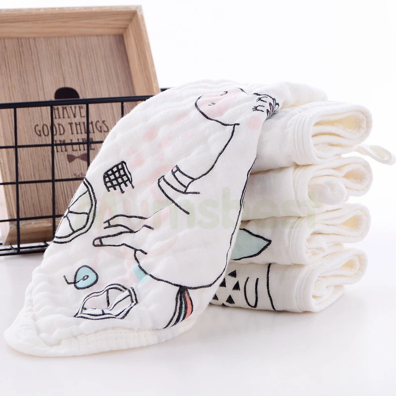 [Mumsbest]1PCS Baby Bibs 100%Cotton Newborn Towels Saliva Bibs 6 Layers Washcloth Handkerchief Face Towel Suit Random Color