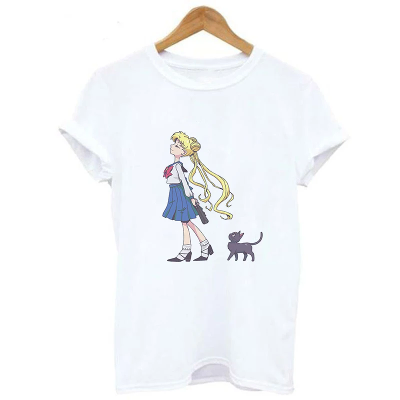 Harajuku Sailor Moon T Shirt New Fashion Pattern Streetwear Tops Loose Short Sleeve Women Tshirt Kawaii Print Couple Clothes