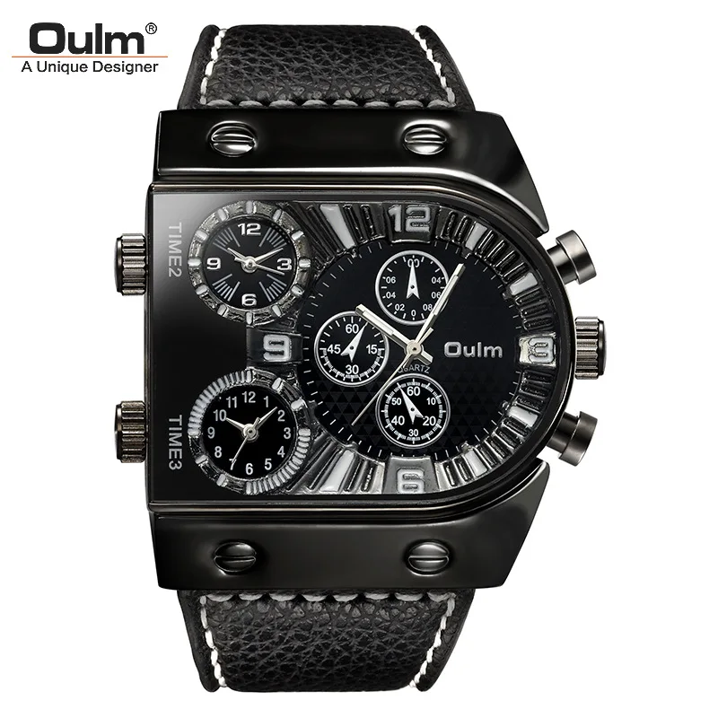 

Anke Store Mens Sports Watch Multi-time Zone Large Dial Fashion Casual Personality Leather Strap Waterproof Quartz Men Watches