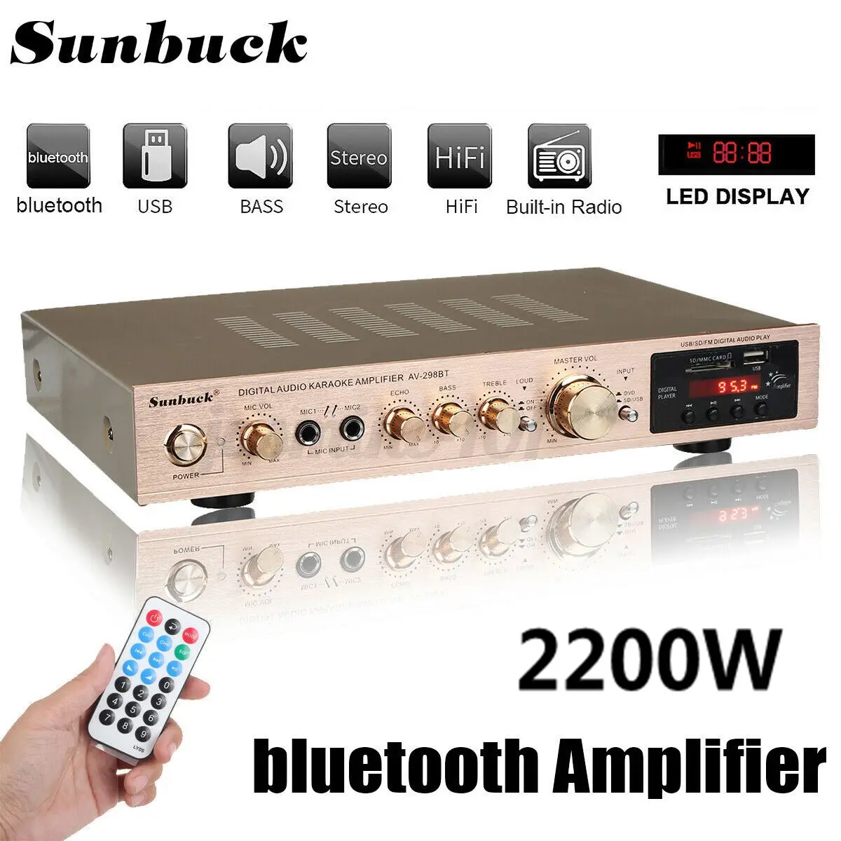 5-канальный усилитель мощности Sunbuck 2200 Вт bluetooth Hi-Fi стерео динамик поддержка