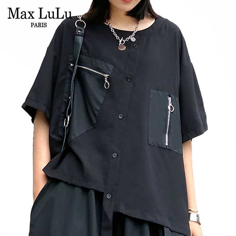Женская футболка в стиле панк Max LuLu черная Винтажная с коротким рукавом пэчворк