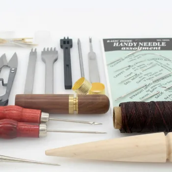 

15 Pcs / Lot DIY Leather Sewing Hand Tools Edge Hole Punching Wax Thread Knife Scissors Awl and With Hole for Leather Processing