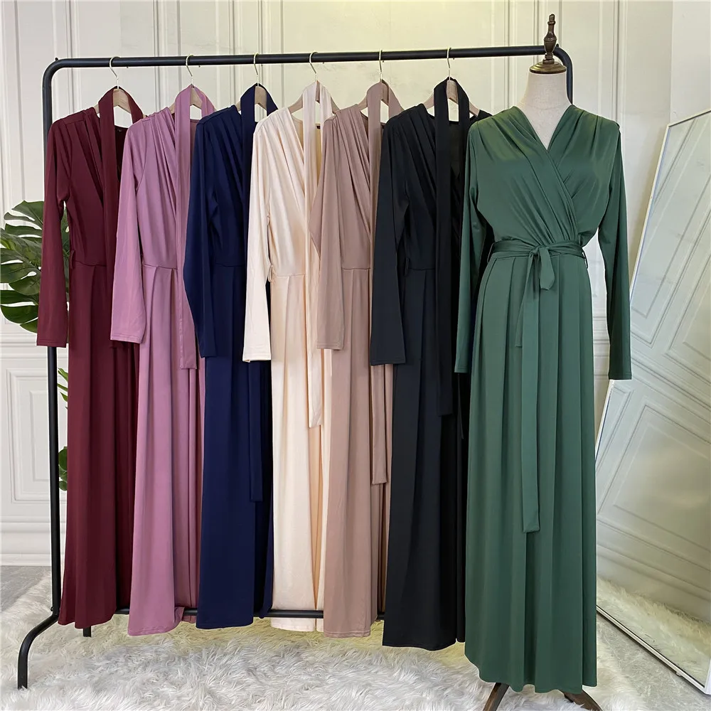 

Muslim Abaya Women Long Dress V-neck Islamic Ramadan Kaftan Arab Maxi Robe Moroccan Turkish Dubai Middle East Abayas Loose Gown