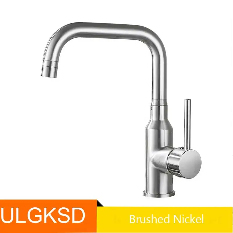 Nickel ULGKSD Kitchen Faucets Deck Mounted Hot Cold Water Mixer Basin sink Taps 2 Water Mode Swivel Spout Single Handle Mixer Tap - Цвет: Nickel
