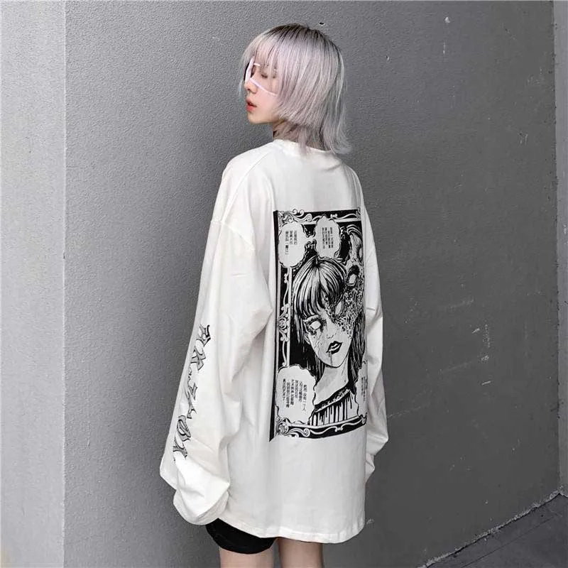 Camiseta con estampado gótico de dibujos animados para mujer, ropa con estampado de Horror, Punk, japonés, Harajuku Street