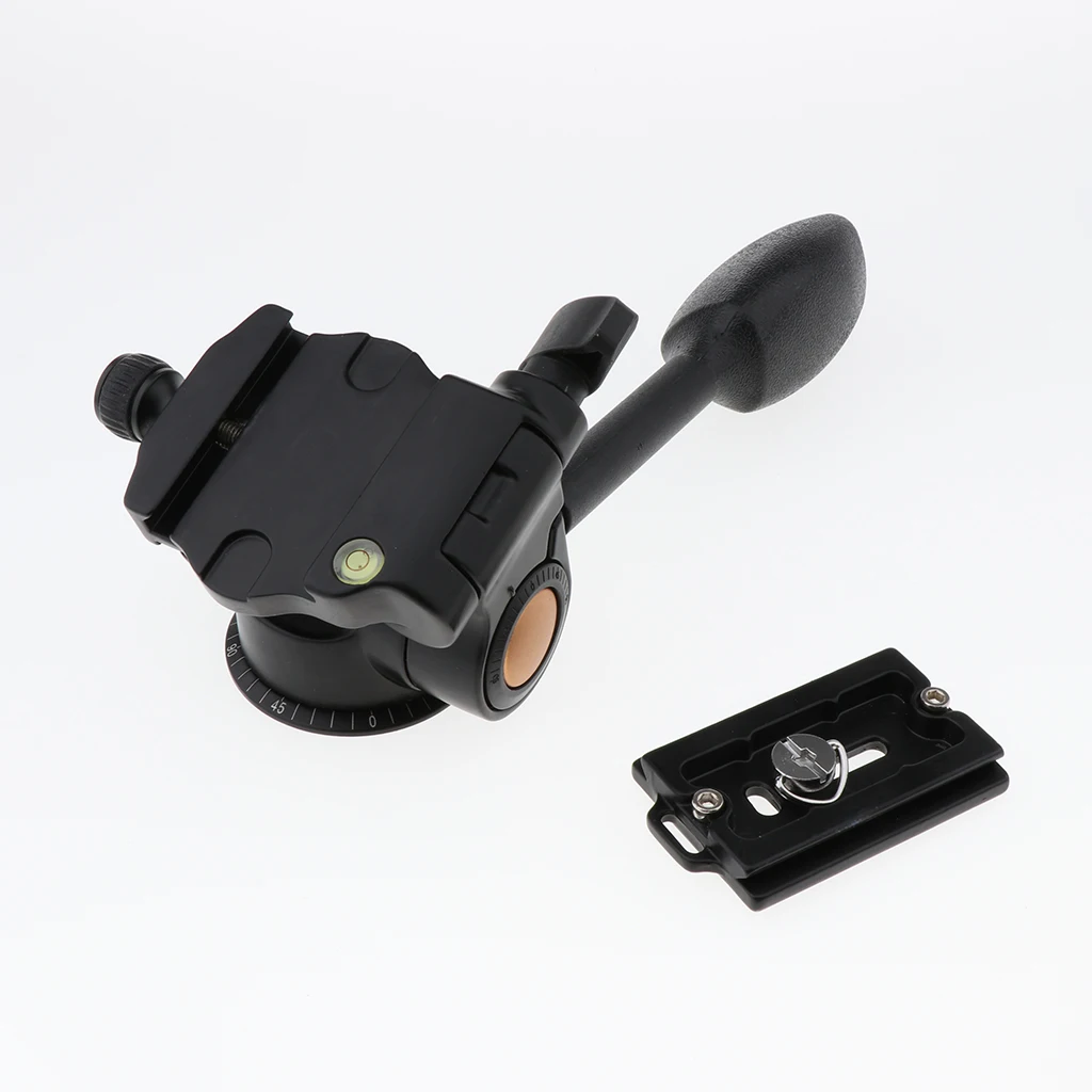 Tripod Pan Head 360 Degrees Smooth Rotation Three-Dimensional Aluminum Alloy Tilt Head with Quick Release Plate for Camcorder