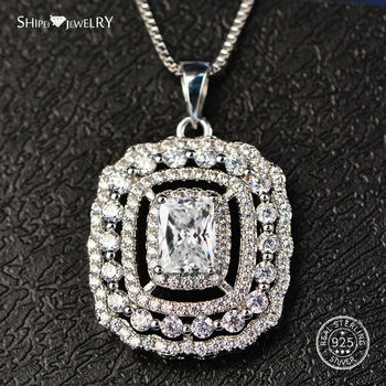 

Shipei 100% 925 Sterling Silver Luxury White Gold Sapphire Emerald Princess Square Pendant Necklace for Women Birthday Gift