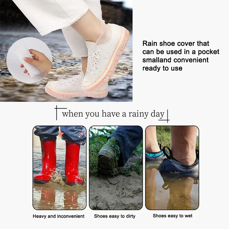 Silicone Overshoes Reusable Waterproof Rainproof Men Shoes Covers Rain Boots Non-slip Washable Unisex Wear-Resistant Recyclable