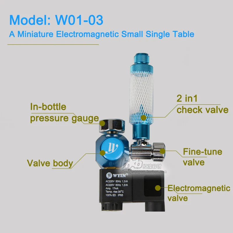 Аквариум CO2 регулятор Магнитный Соленоидный клапан с счетчиком пузырьков воды растительный бак CO2 контроль потока давления двойной измерительный прибор - Цвет: W01-03