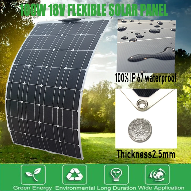 100 Вт солнечная панель 2 шт. 3 4 монокристаллическая батарея Гибкая для