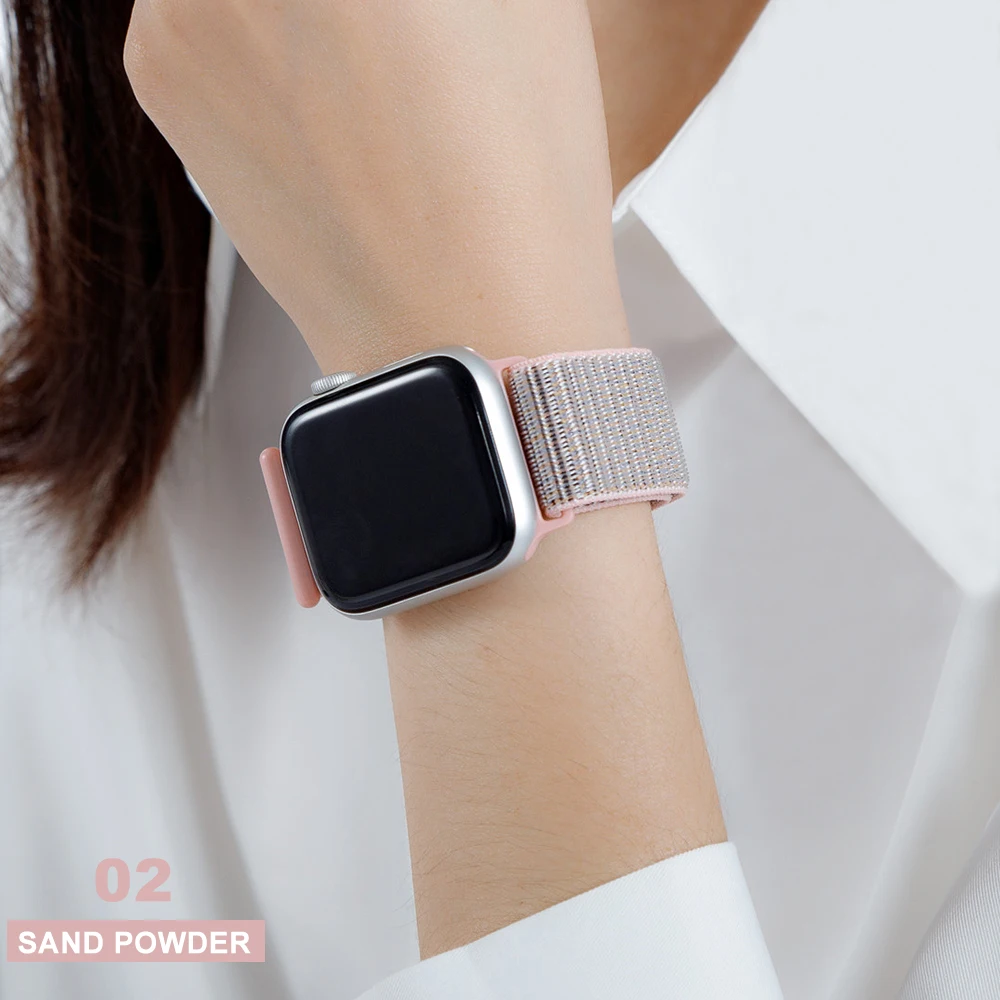 Sand powder Тканый нейлоновый ремешок для apple Series 5, ремешок для часов 42 мм, 44 мм, 38 мм, 40 мм, спортивный нейлоновый браслет для iwatch 4/3/2/1 - Цвет ремешка: Sand powder
