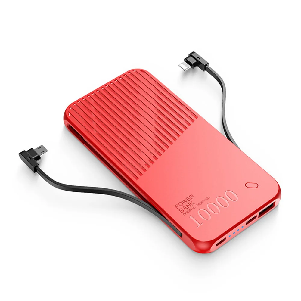 FLOVEME 10000 мАч Внешний аккумулятор с двумя usb-кабелями, внешняя батарея для iPhone 7, 6, 11, для huawei, Xiaomi, портативное быстрое зарядное устройство, повербанк - Цвет: Red