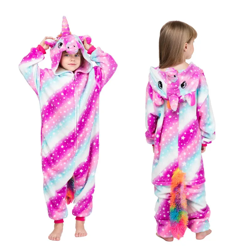 Ночная рубашка с единорогом для детей; Детский костюм; Рождественская фланелевая одежда для костюмированной вечеринки с изображением животных; Пижама для девочек; От 4 до 12 лет - Цвет: L039