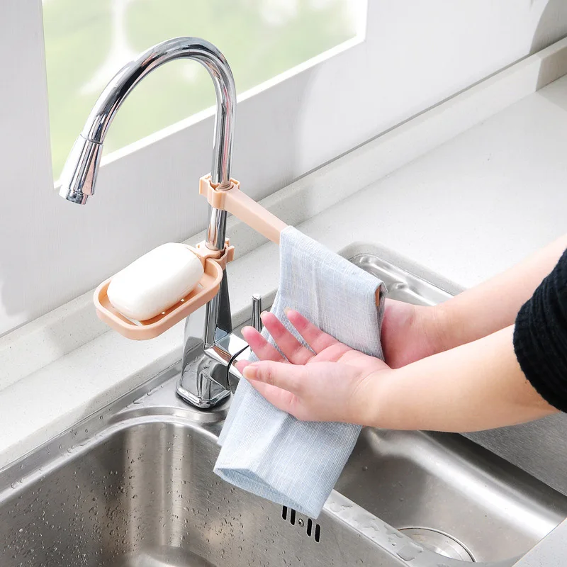 1pcs Soap Box+1pcs Storage Rack Tap Sink Storage Kitchen Supplies Soap Sponge Cloth Towel Drain Shelf Holders Hangers Organizer