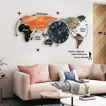 

Super Large 120CM Color Paiting Acrylic Wall Clock Creative World Map Wall Hanging Clock Wall Clock World Map Home Living Room